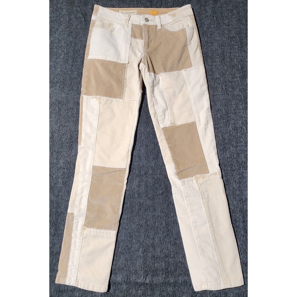 Pilcro and the Letterpress Patchwork Corduroy Straight Leg Pants Tan Cream 26